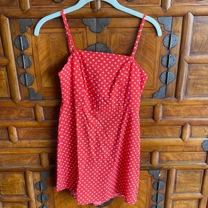 XS red and white cotton polka dot dress